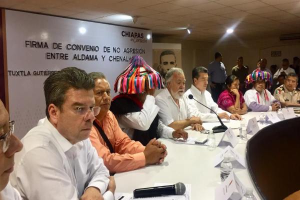 Encinas refrendó el compromiso del gobierno federal para construir las condiciones para un cambio de vida a favor de los habitantes de Aldama y Chenalhó. Foto: @A_Encinas_R